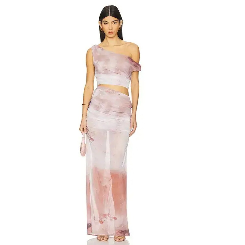 SNDYS Kilee Maxi‎ Dress M Mauve One Shoulder Cutout Ruched NWOT